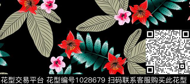 创意花卉绿植树叶数码印花华亿平台下载（图片编号: 1028679） - 瓦栏（Walan）