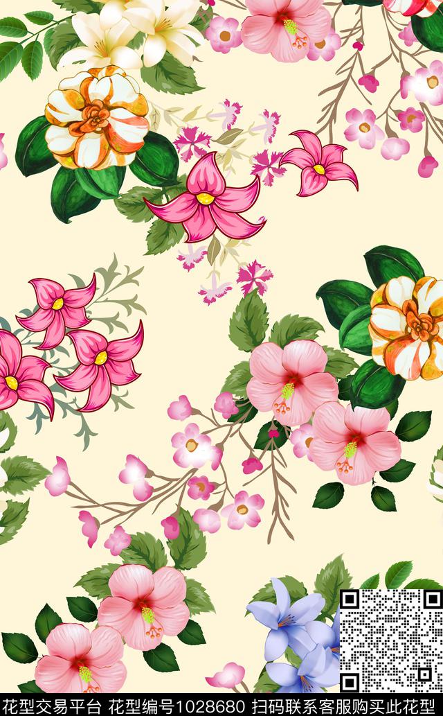 创意花卉绿植树叶数码印花华亿平台下载（图片编号: 1028680） - 瓦栏（Walan）