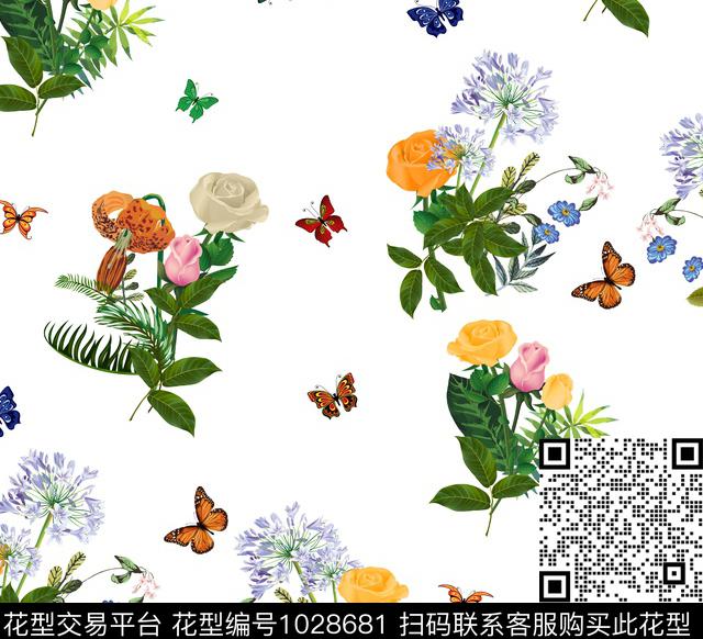 创意花卉绿植树叶数码印花华亿平台下载（图片编号: 1028681） - 瓦栏（Walan）