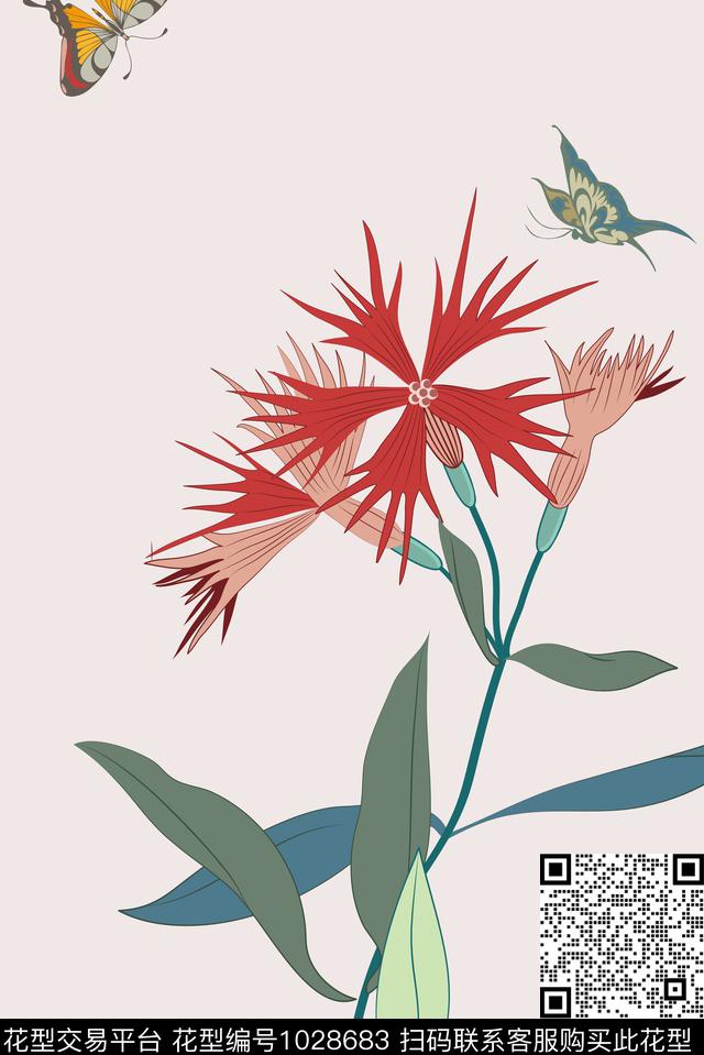 民族风花卉蝴蝶数码印花华亿平台下载（图片编号: 1028683） - 瓦栏（Walan）