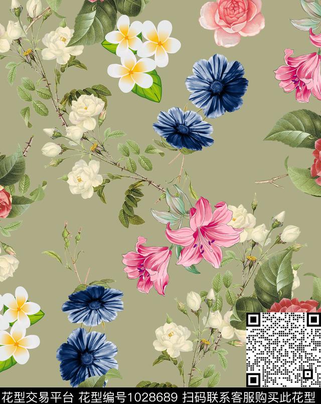 创意花卉绿植树叶数码印花华亿平台下载（图片编号: 1028689） - 瓦栏（Walan）