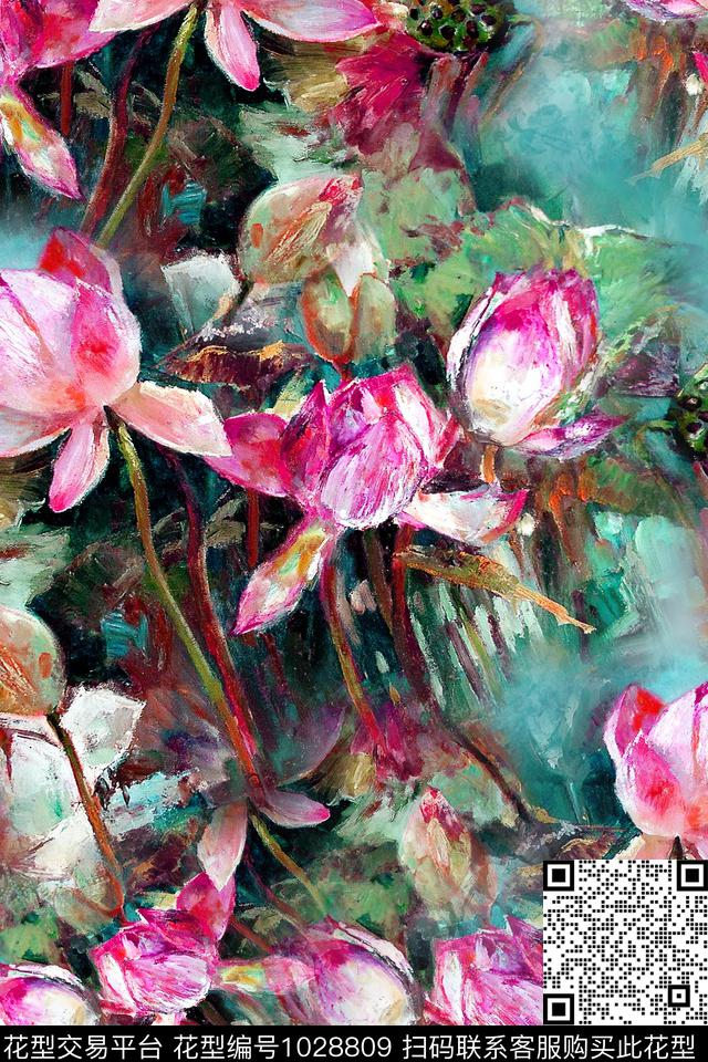 数码华亿平台花卉荷花数码印花华亿平台下载（图片编号: 1028809） - 瓦栏（Walan）