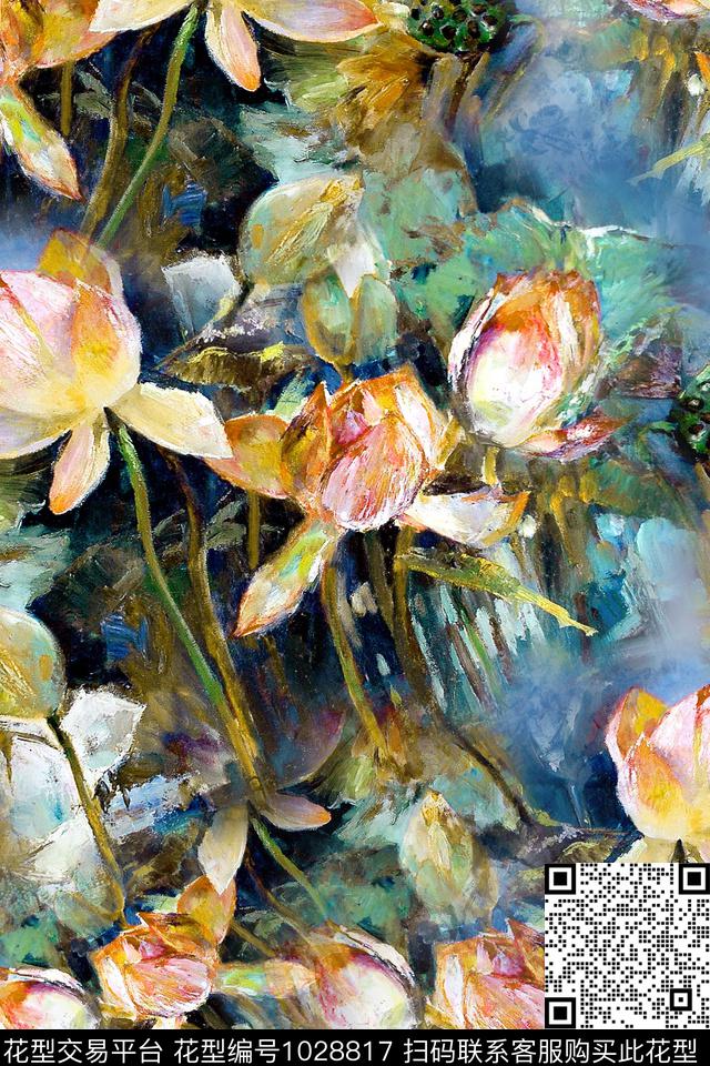 数码华亿平台花卉荷花数码印花华亿平台下载（图片编号: 1028817） - 瓦栏（Walan）
