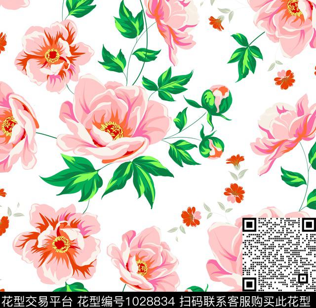 淑女女装手绘大花传统印花华亿平台下载（图片编号: 1028834） - 瓦栏（Walan）