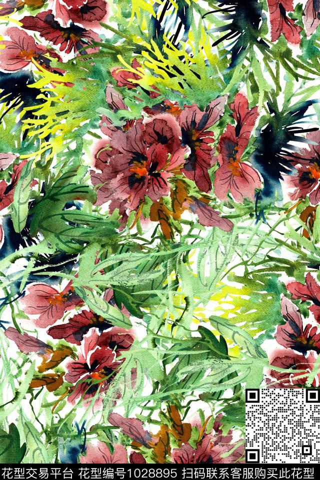 数码华亿平台水彩花卉手绘花卉数码印花华亿平台下载（图片编号: 1028895） - 瓦栏（Walan）