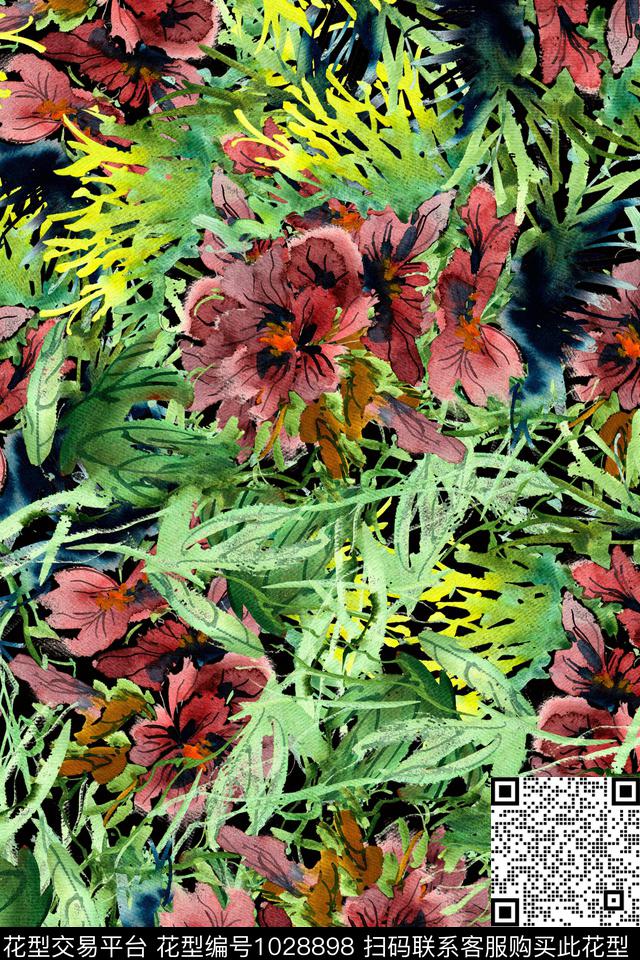数码华亿平台水彩花卉手绘花卉数码印花华亿平台下载（图片编号: 1028898） - 瓦栏（Walan）