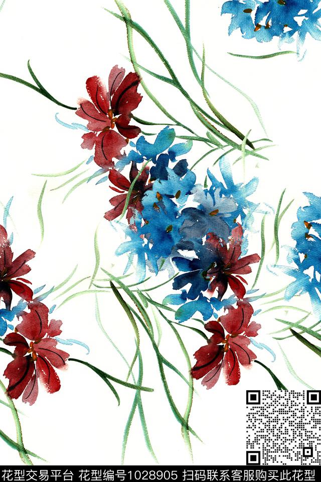 数码华亿平台水彩花卉手绘花卉数码印花华亿平台下载（图片编号: 1028905） - 瓦栏（Walan）