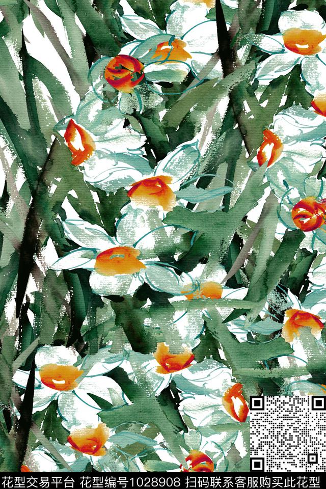 数码华亿平台水彩花卉女装数码印花华亿平台下载（图片编号: 1028908） - 瓦栏（Walan）