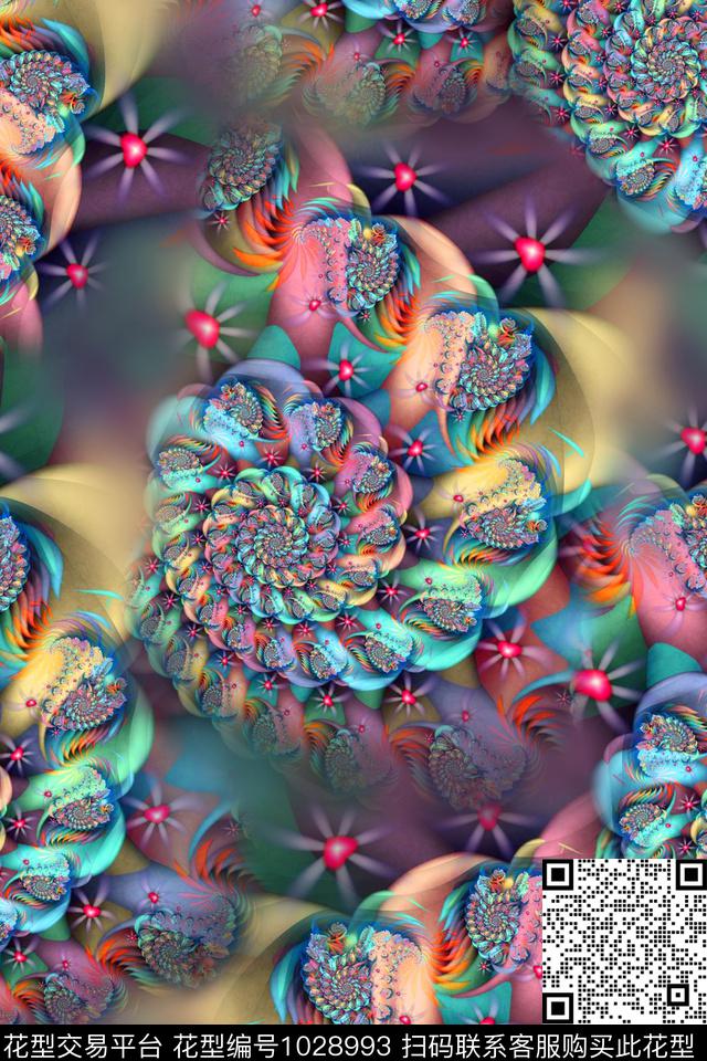 分形抽象漩涡数码印花华亿平台下载（图片编号: 1028993） - 瓦栏（Walan）