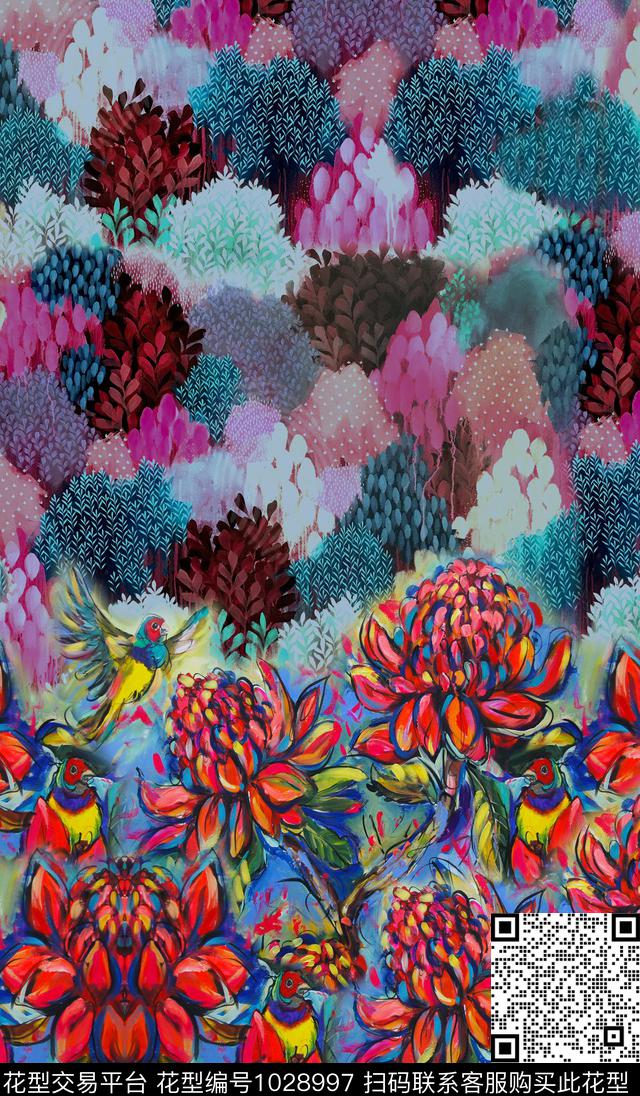 肌理花卉定位花数码印花华亿平台下载（图片编号: 1028997） - 瓦栏（Walan）
