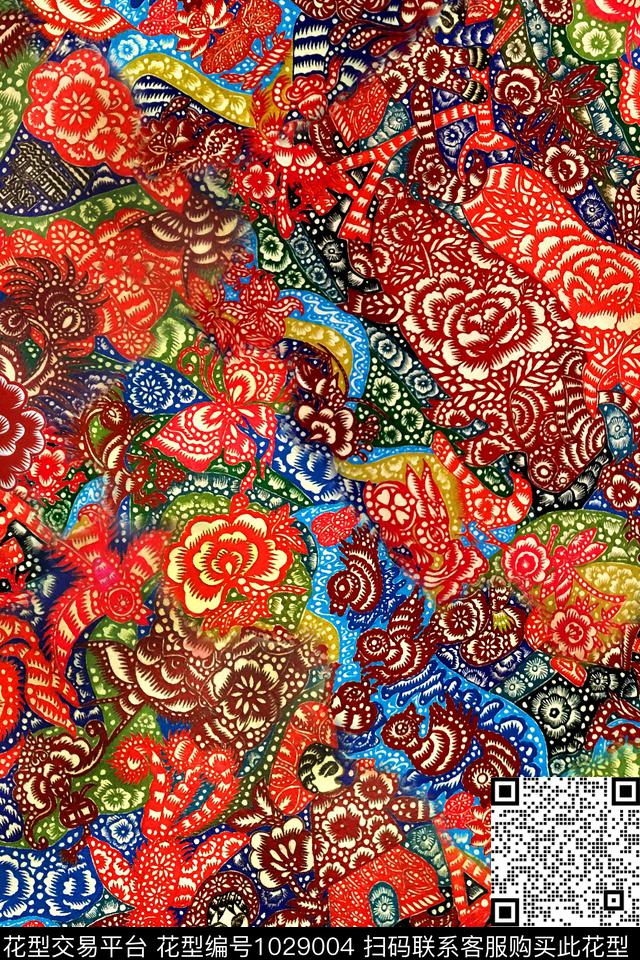 民族风剪影中国风数码印花华亿平台下载（图片编号: 1029004） - 瓦栏（Walan）