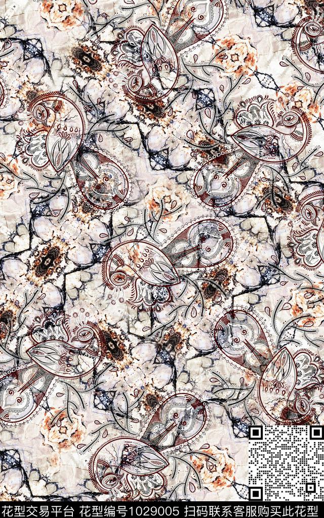 民族风花卉复古数码印花华亿平台下载（图片编号: 1029005） - 瓦栏（Walan）