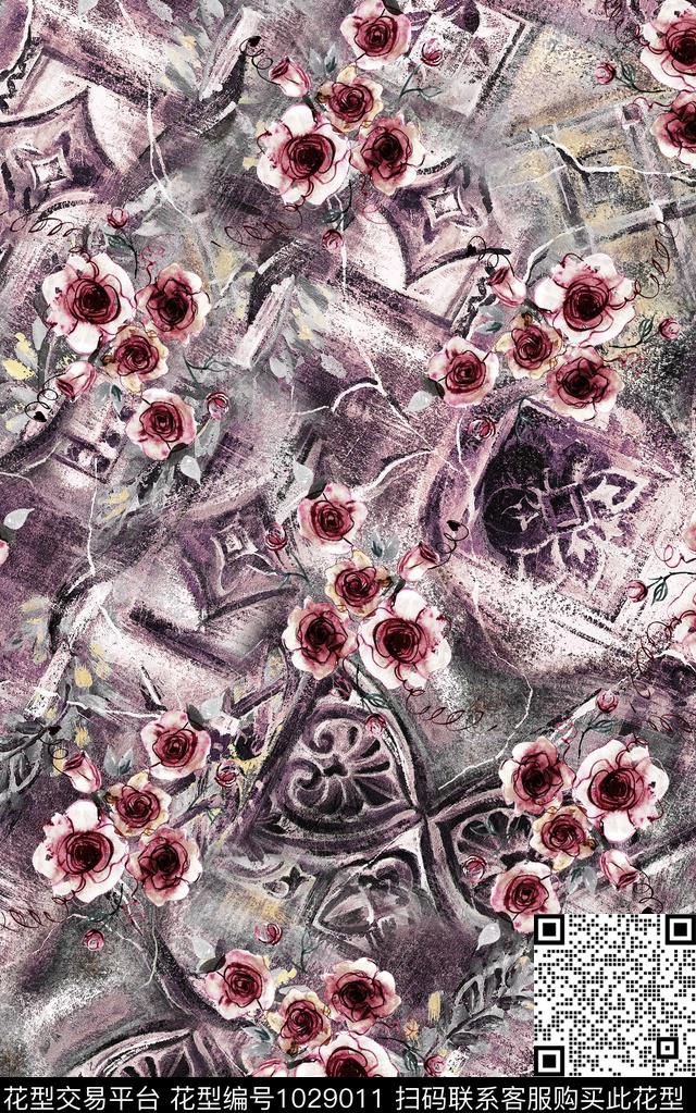 民族风花卉复古数码印花华亿平台下载（图片编号: 1029011） - 瓦栏（Walan）