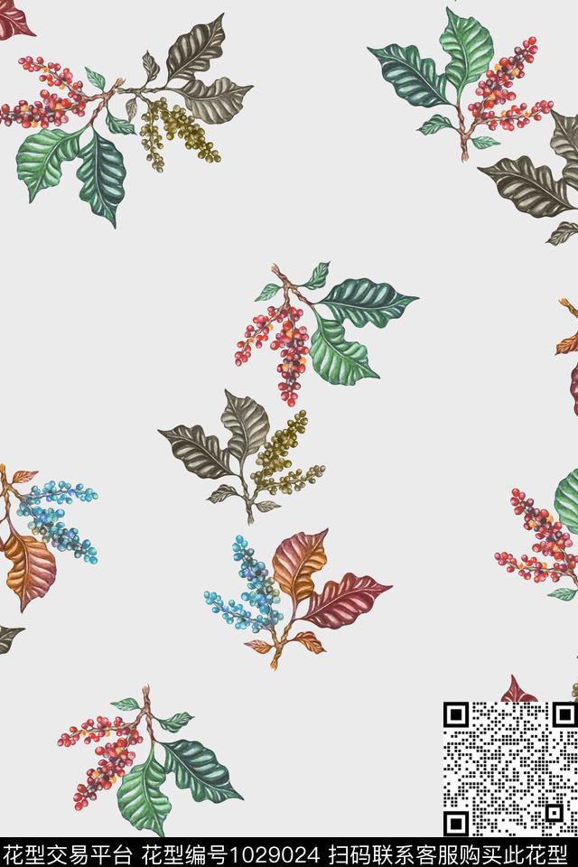 绿植树叶黑白华亿平台炫彩数码印花华亿平台下载（图片编号: 1029024） - 瓦栏（Walan）