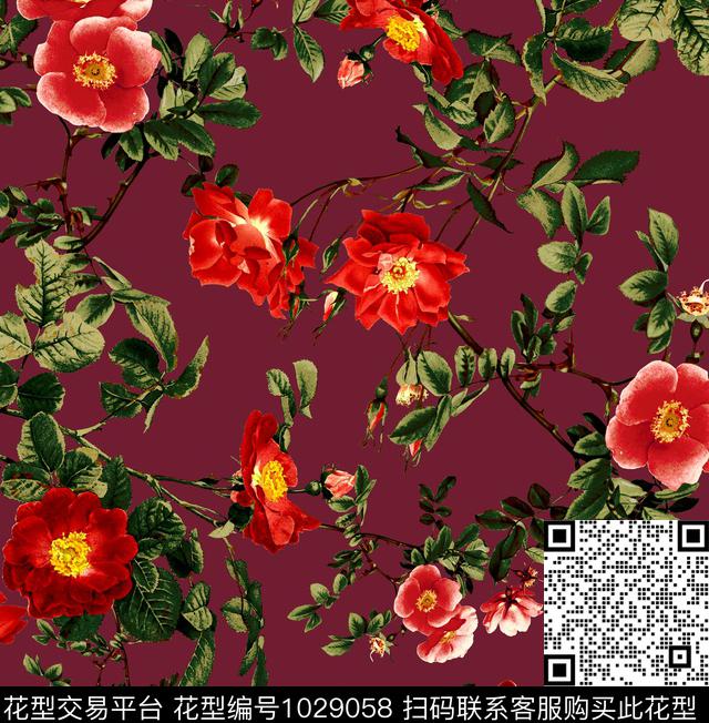 数码华亿平台花卉大牌风数码印花华亿平台下载（图片编号: 1029058） - 瓦栏（Walan）