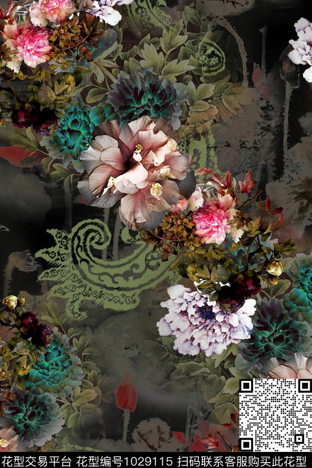 民族花卉朦胧花卉中国风数码印花华亿平台下载（图片编号: 1029115） - 瓦栏（Walan）