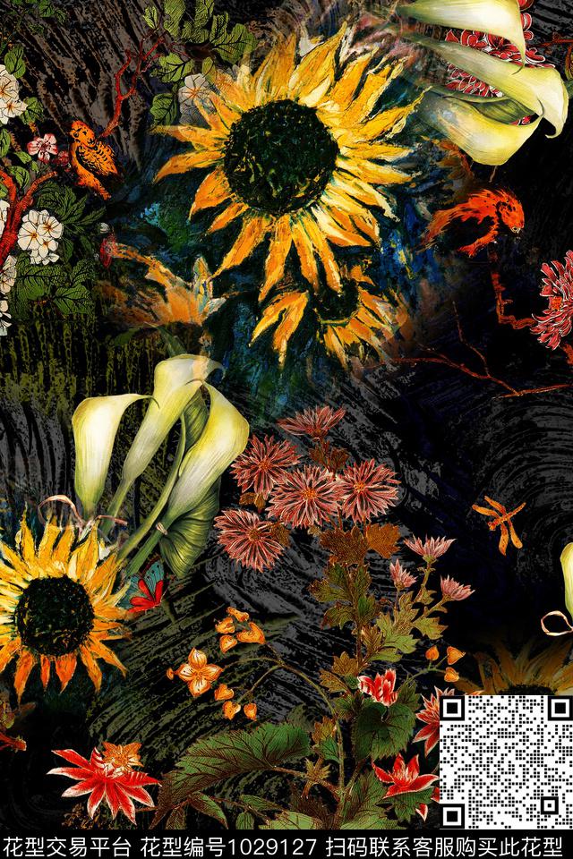 水彩花卉油画华亿平台民族风数码印花华亿平台下载（图片编号: 1029127） - 瓦栏（Walan）