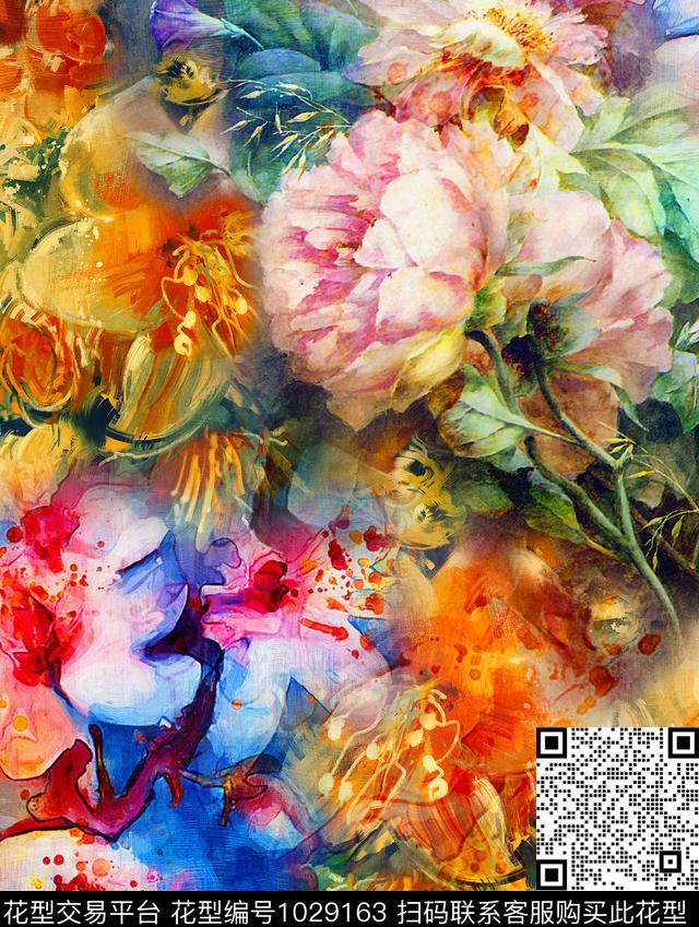 数码华亿平台民族风定位花数码印花华亿平台下载（图片编号: 1029163） - 瓦栏（Walan）