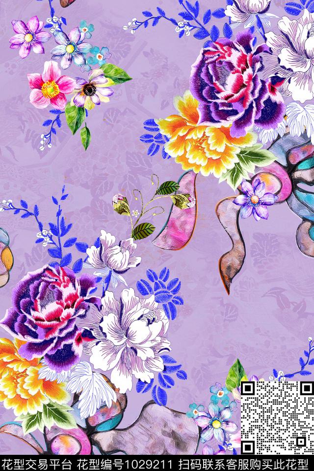 花卉纹理年轻女性数码印花华亿平台下载（图片编号: 1029211） - 瓦栏（Walan）
