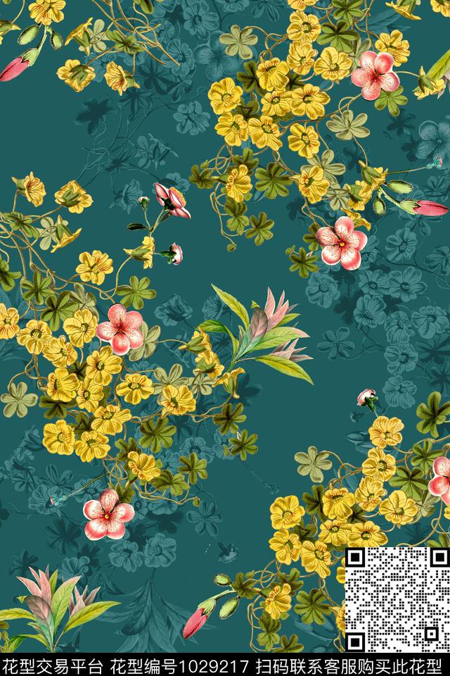 水彩花卉手绘花卉数码印花华亿平台下载（图片编号: 1029217） - 瓦栏（Walan）