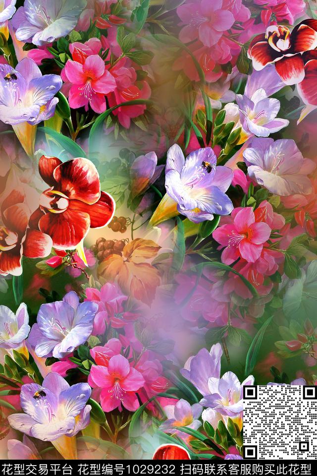 手绘花卉年轻女性花卉数码印花华亿平台下载（图片编号: 1029232） - 瓦栏（Walan）