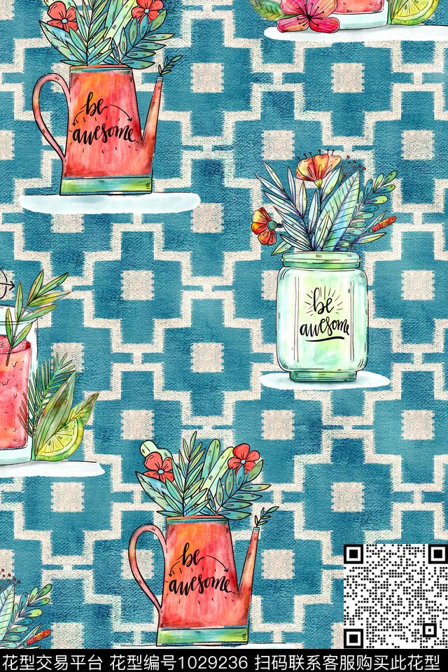 休闲花卉水壶数码印花华亿平台下载（图片编号: 1029236） - 瓦栏（Walan）