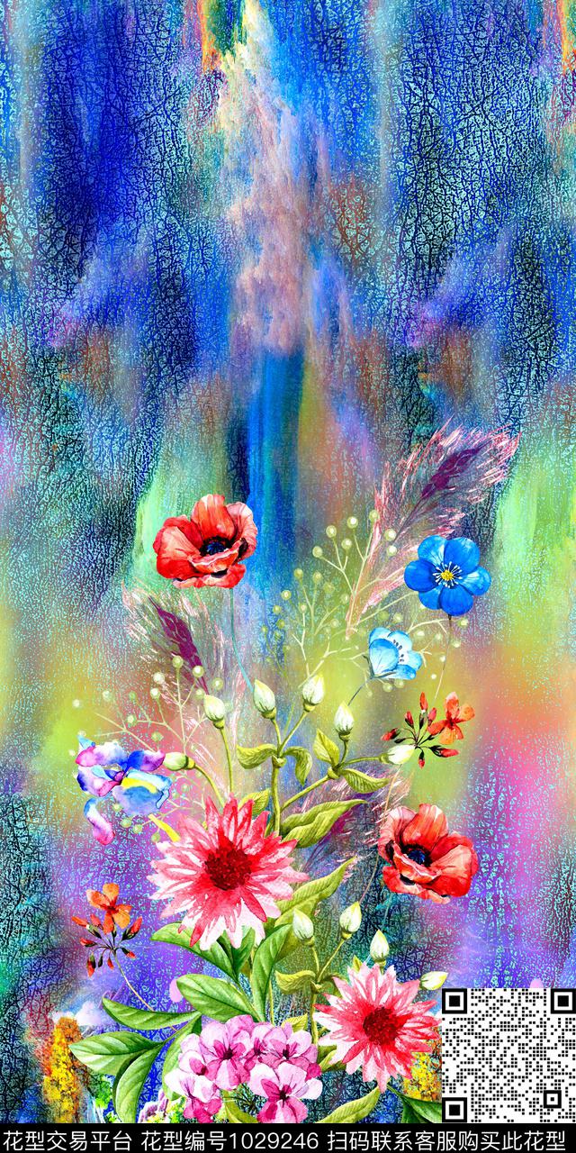 炫彩水彩花卉手绘花卉数码印花华亿平台下载（图片编号: 1029246） - 瓦栏（Walan）