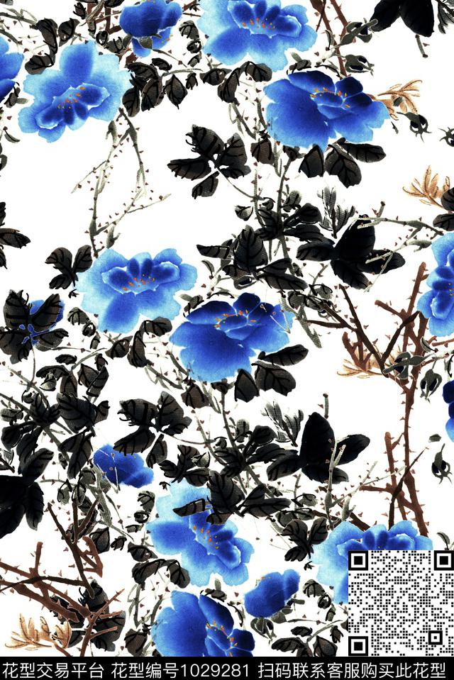 民族风花卉清爽底花卉数码印花华亿平台下载（图片编号: 1029281） - 瓦栏（Walan）