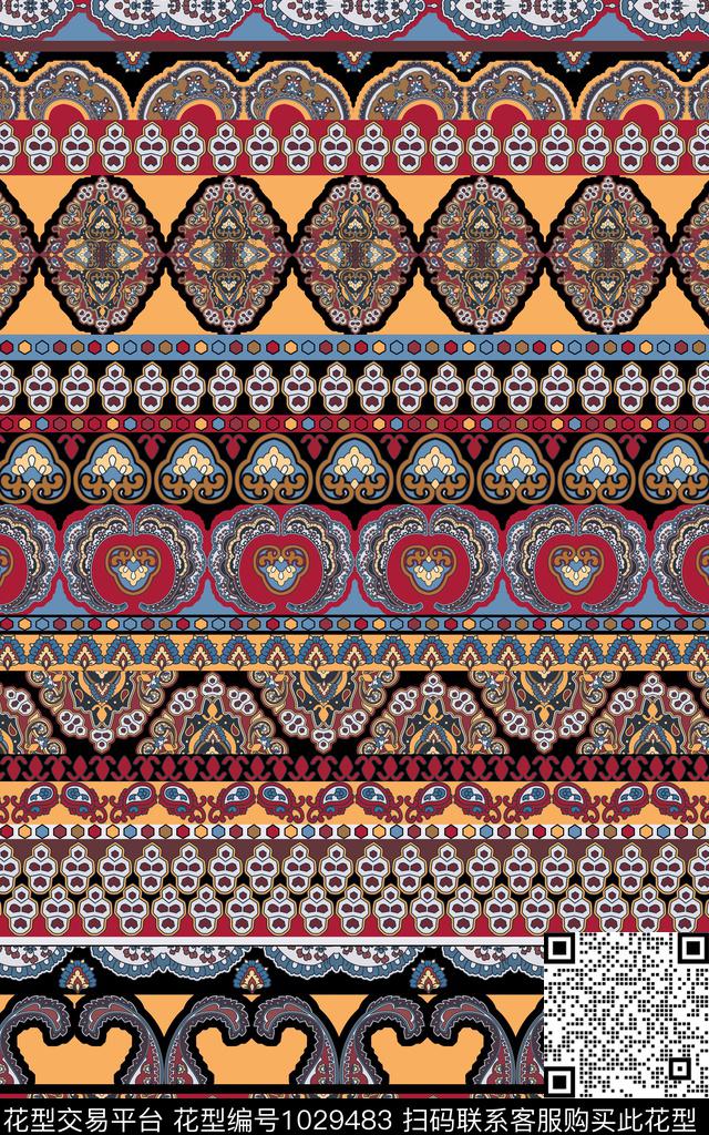 条纹民族风几何传统印花华亿平台下载（图片编号: 1029483） - 瓦栏（Walan）