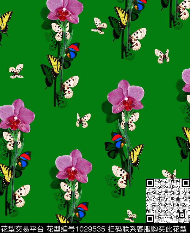 花卉蝴蝶兰蝴蝶数码印花华亿平台下载（图片编号: 1029535） - 瓦栏（Walan）