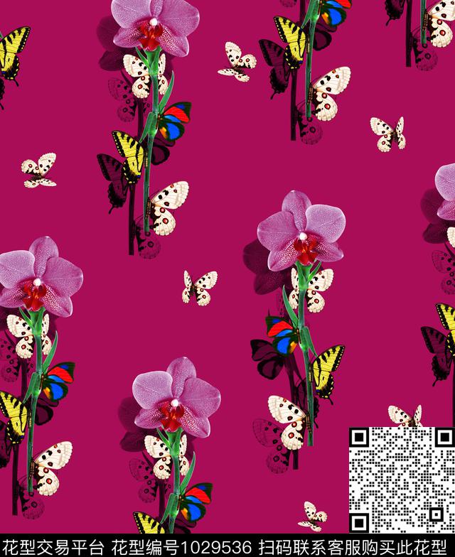 花卉蝴蝶兰蝴蝶数码印花华亿平台下载（图片编号: 1029536） - 瓦栏（Walan）
