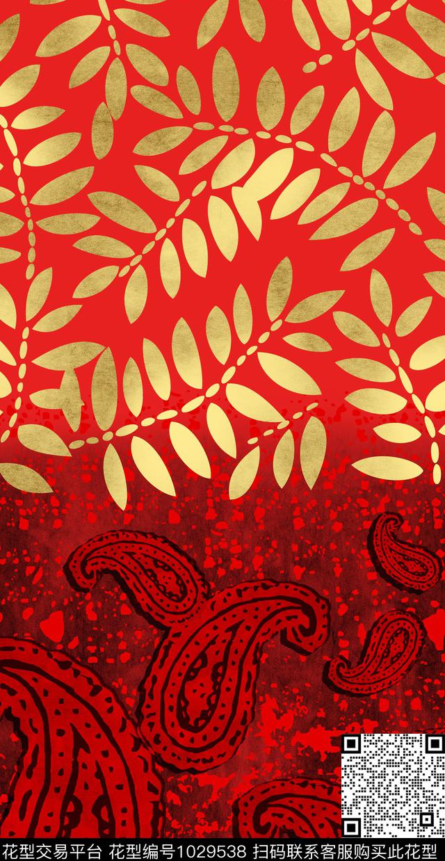 民族风定位花绿植树叶数码印花华亿平台下载（图片编号: 1029538） - 瓦栏（Walan）