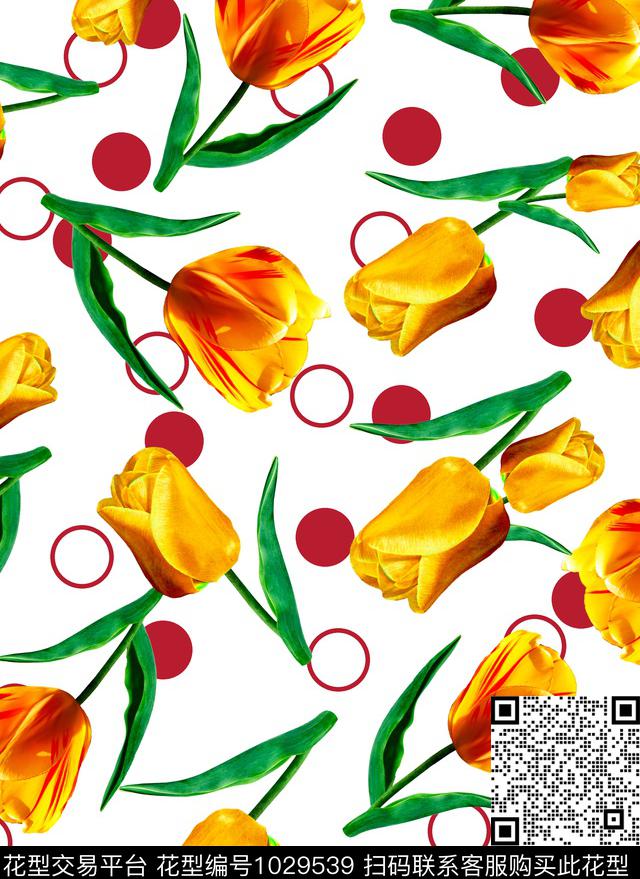 郁金香花卉几何数码印花华亿平台下载（图片编号: 1029539） - 瓦栏（Walan）