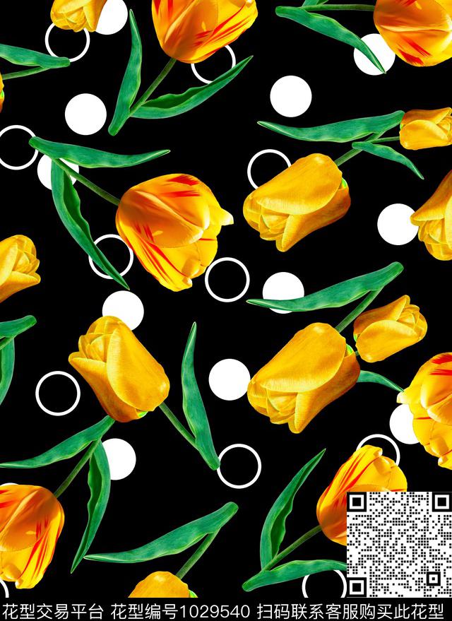 郁金香花卉几何数码印花华亿平台下载（图片编号: 1029540） - 瓦栏（Walan）