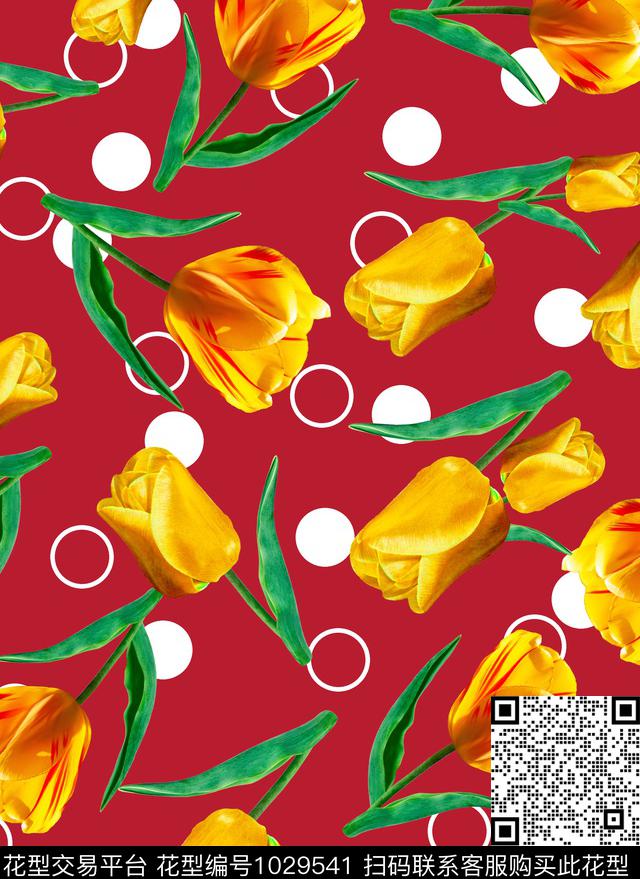郁金香花卉几何数码印花华亿平台下载（图片编号: 1029541） - 瓦栏（Walan）