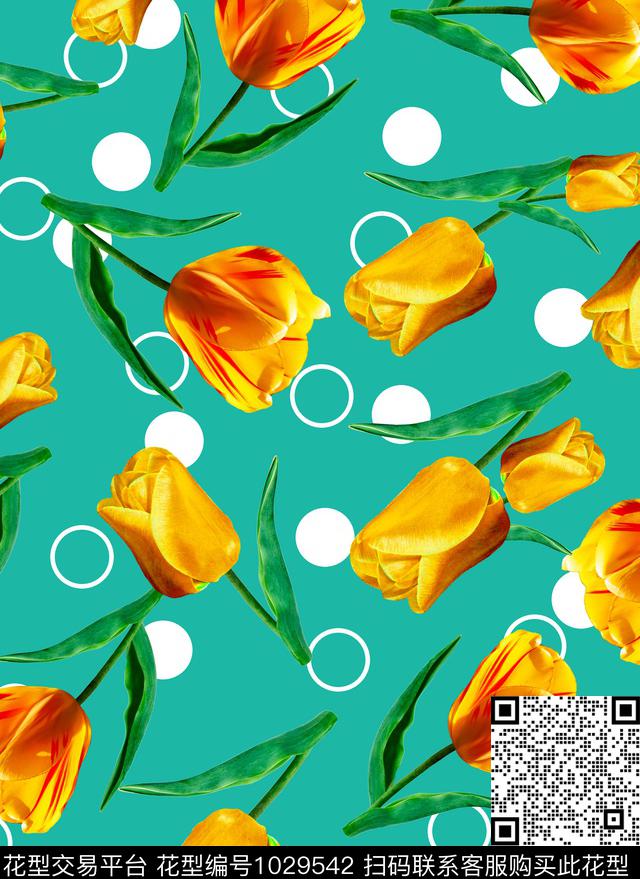 郁金香花卉几何数码印花华亿平台下载（图片编号: 1029542） - 瓦栏（Walan）