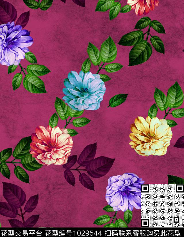 水彩花卉花卉手绘花卉数码印花华亿平台下载（图片编号: 1029544） - 瓦栏（Walan）