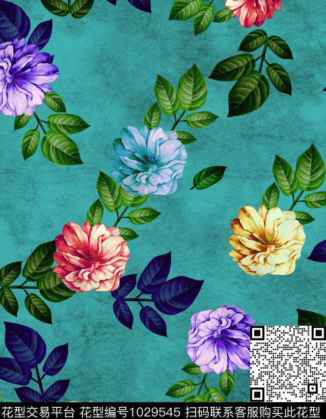 水彩花卉花卉手绘花卉数码印花华亿平台下载（图片编号: 1029545） - 瓦栏（Walan）