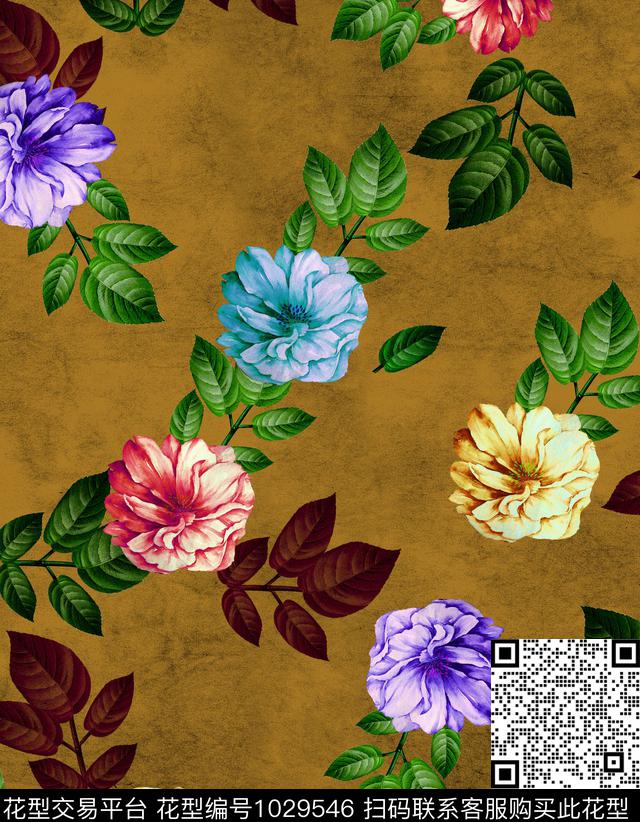 水彩花卉花卉手绘花卉数码印花华亿平台下载（图片编号: 1029546） - 瓦栏（Walan）