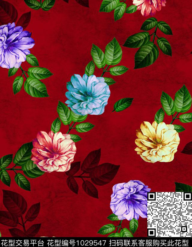 水彩花卉花卉手绘花卉数码印花华亿平台下载（图片编号: 1029547） - 瓦栏（Walan）