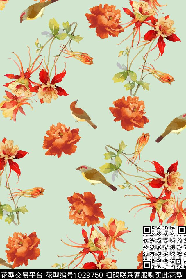鸟花卉大牌风数码印花华亿平台下载（图片编号: 1029750） - 瓦栏（Walan）