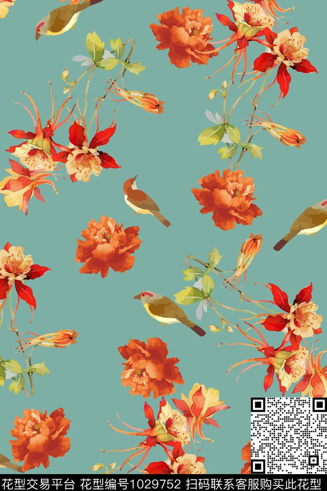 鸟花卉大牌风数码印花华亿平台下载（图片编号: 1029752） - 瓦栏（Walan）