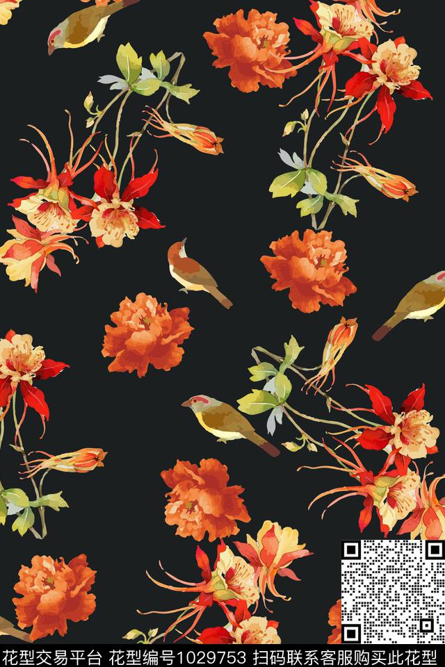 鸟花卉大牌风数码印花华亿平台下载（图片编号: 1029753） - 瓦栏（Walan）