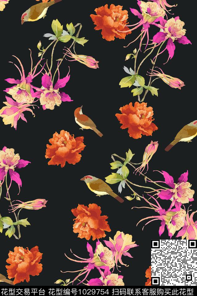 鸟花卉大牌风数码印花华亿平台下载（图片编号: 1029754） - 瓦栏（Walan）