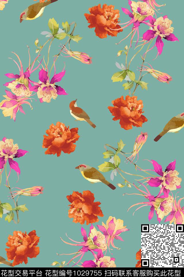 鸟花卉大牌风数码印花华亿平台下载（图片编号: 1029755） - 瓦栏（Walan）