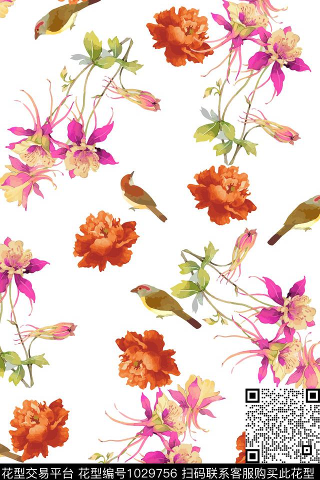 鸟花卉大牌风数码印花华亿平台下载（图片编号: 1029756） - 瓦栏（Walan）