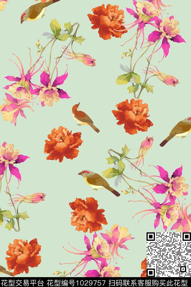 鸟花卉大牌风数码印花华亿平台下载（图片编号: 1029757） - 瓦栏（Walan）