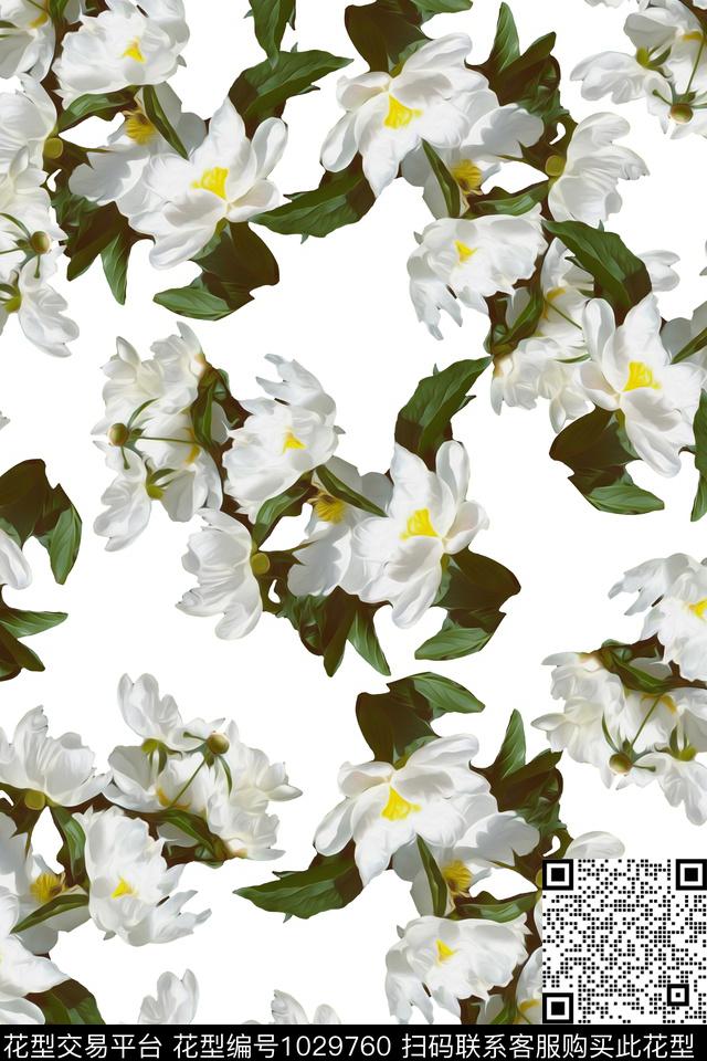 大花花卉复古数码印花华亿平台下载（图片编号: 1029760） - 瓦栏（Walan）