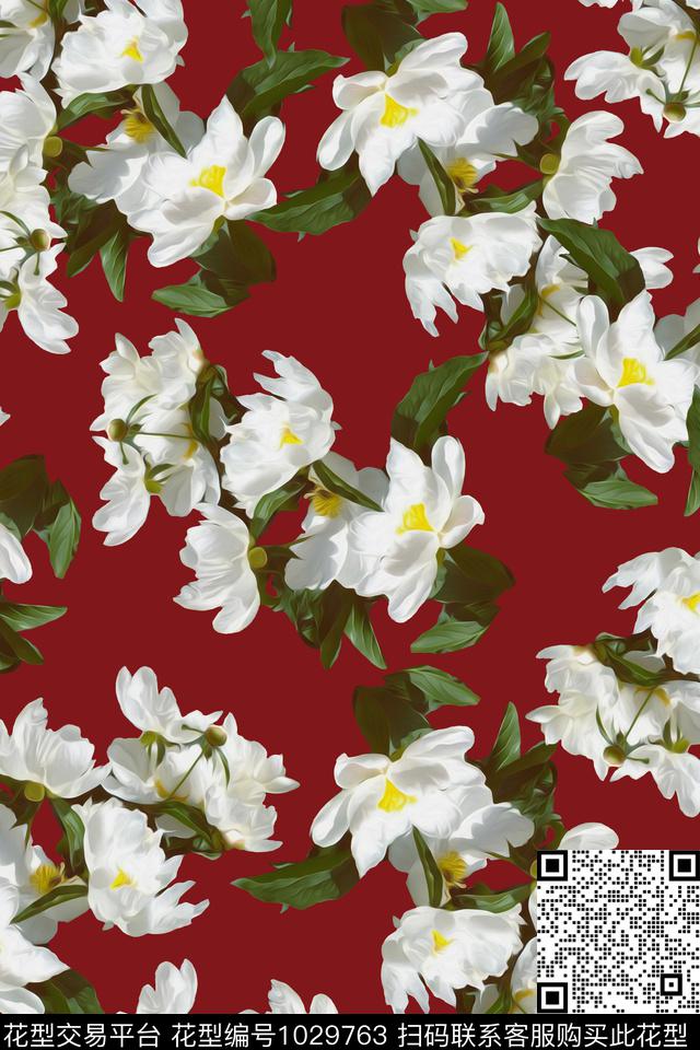 大花花卉复古数码印花华亿平台下载（图片编号: 1029763） - 瓦栏（Walan）