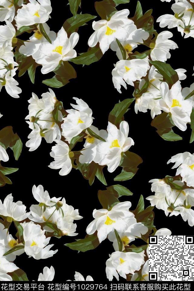 大花花卉复古数码印花华亿平台下载（图片编号: 1029764） - 瓦栏（Walan）